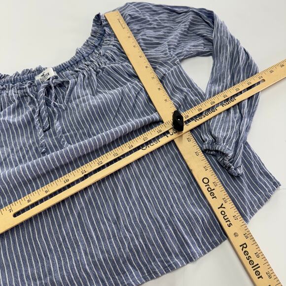 Hollister Top Womens Small White Blue Striped Off Shoulder Blouse Coastal Boho - Picture 6 of 6